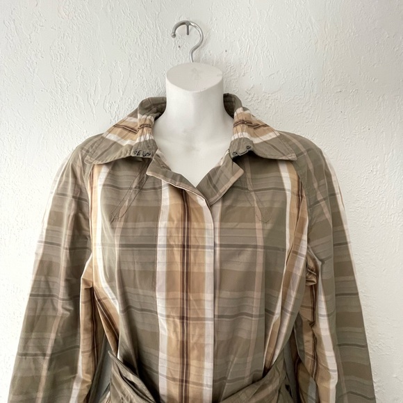 Banana Republic Plaid Trench Coat Sz M - Picture 2 of 7